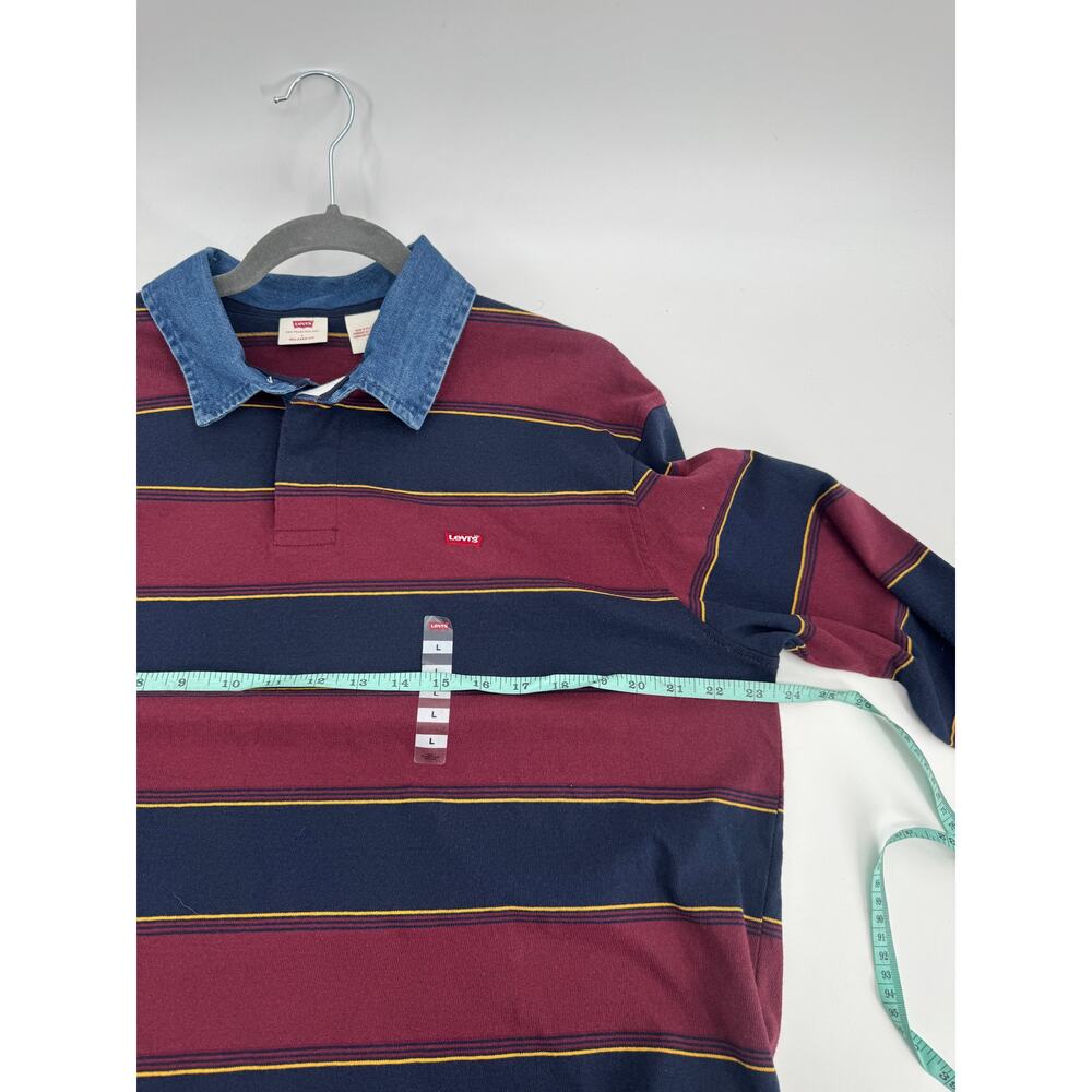 Levi's Preppy Rugby Polo Shirt Men Large Maroon Navy Striped Classic Varsity - Picture 9 of 9